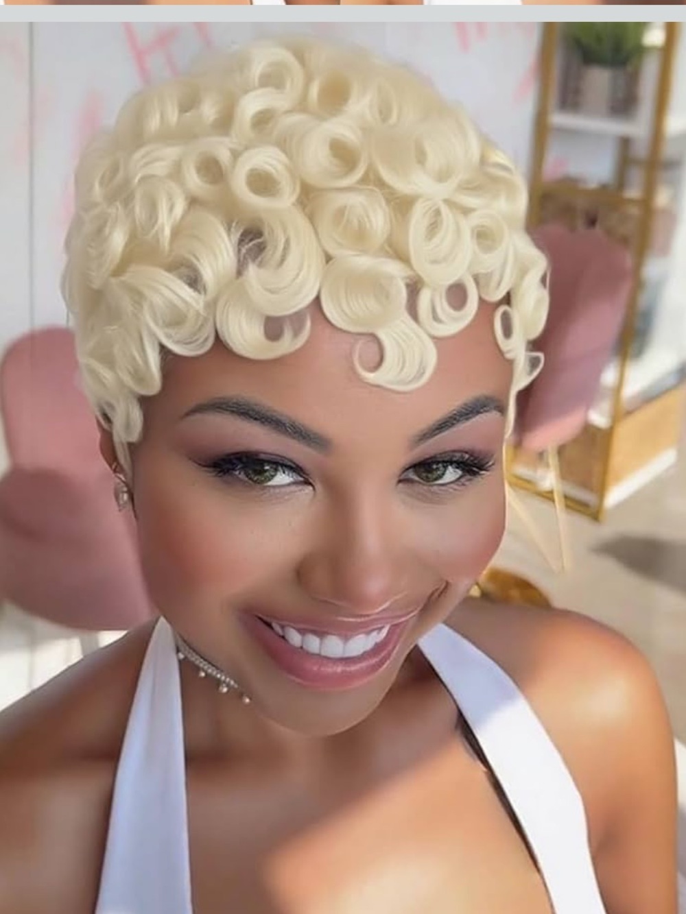 Blonde Finger Wave Short Wig - Elegant Curled Pixie